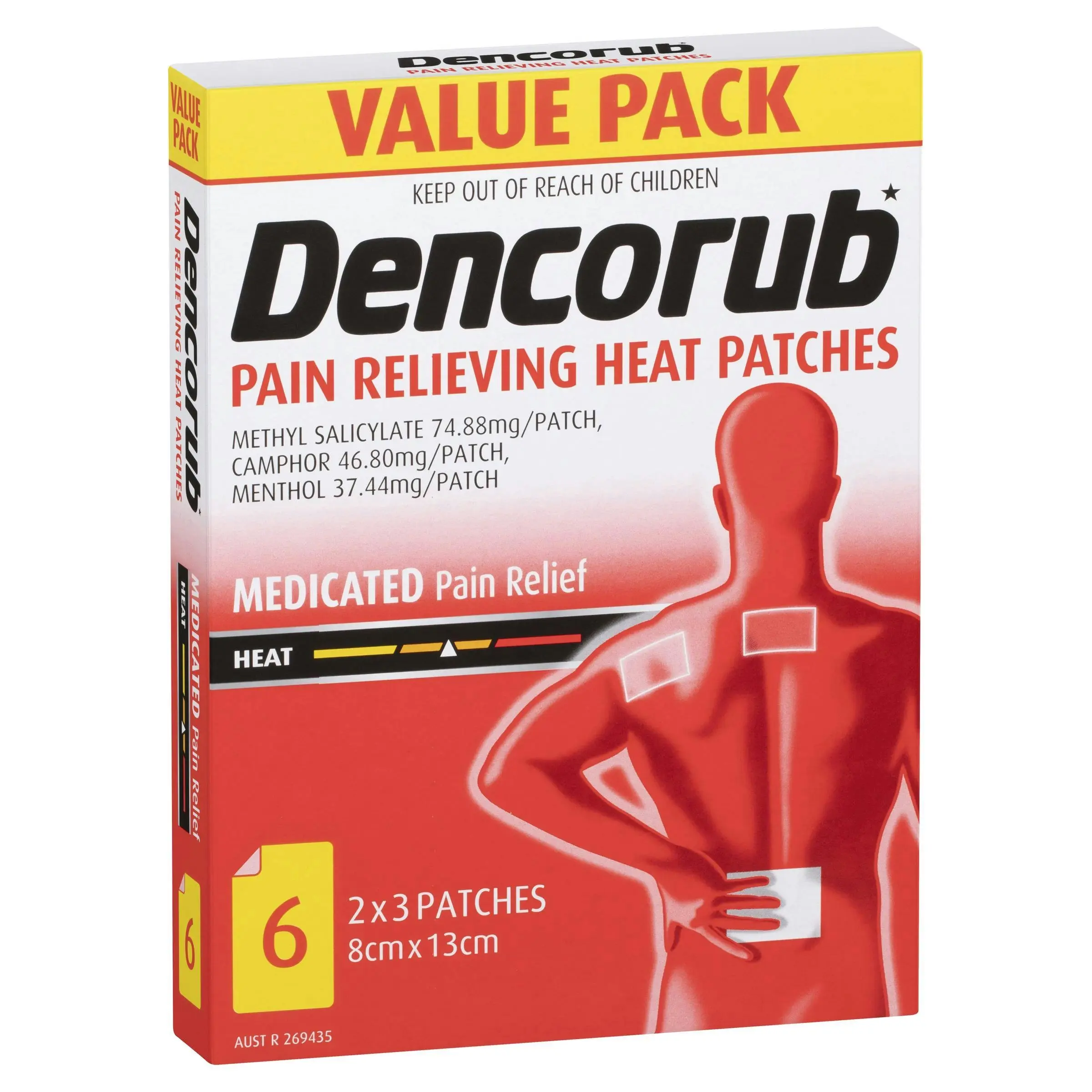 Dencorub Pain Relieving Heat Patches 6 Pack - Health