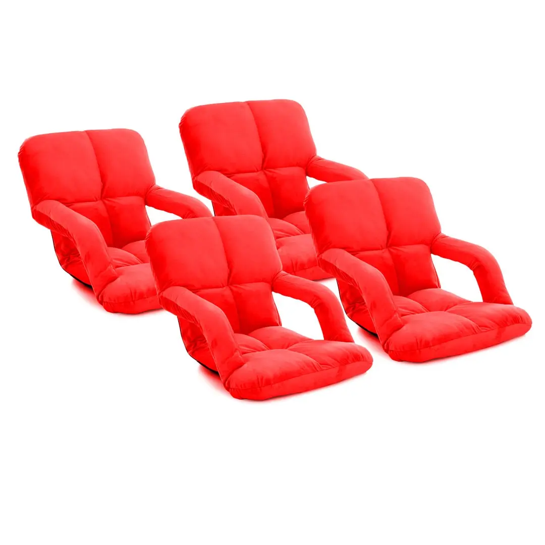 SOGA 4X Foldable Lounge Cushion Adjustable Floor Lazy Recliner Chair with Armrest Red - Furniture