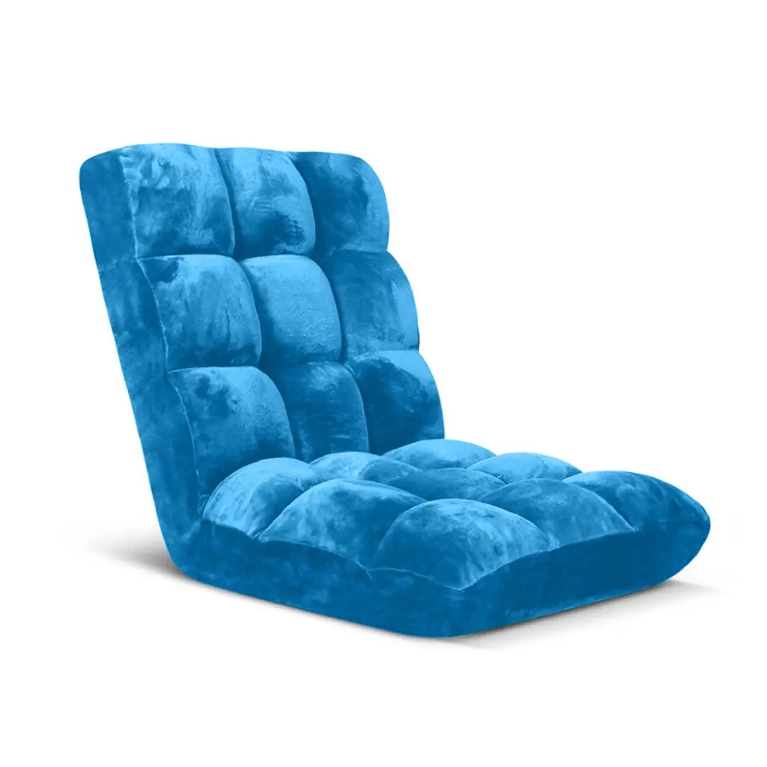 SOGA Floor Recliner Folding Lounge Sofa Futon Couch Folding Chair Cushion Blue - Furniture