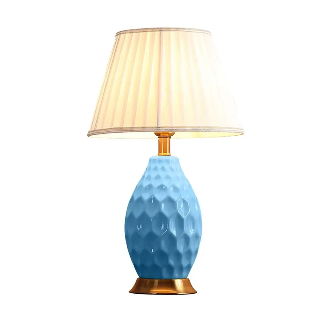 SOGA Textured Ceramic Oval Table Lamp with Gold Metal Base Blue - Home & Garden