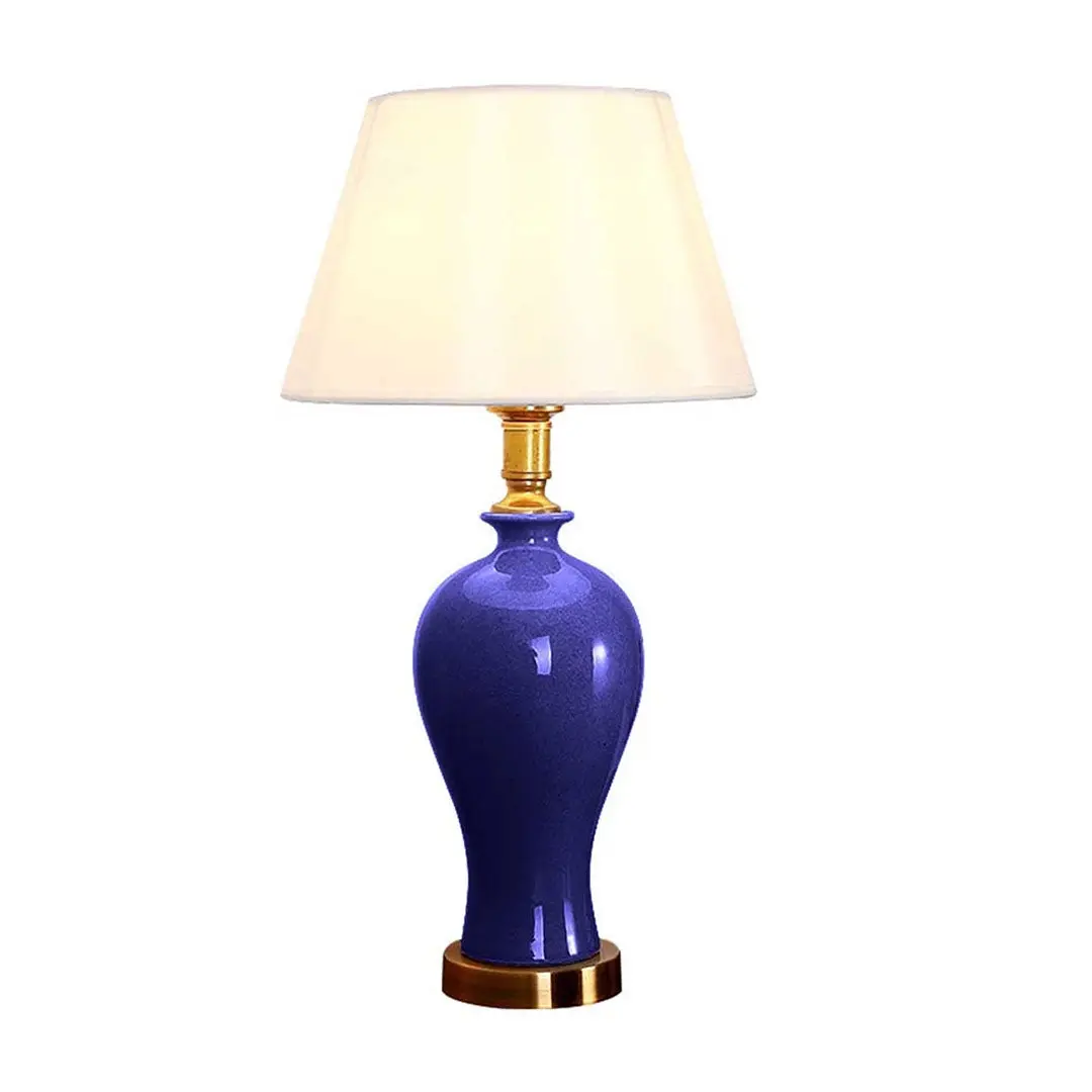 SOGA Blue Ceramic Oval Table Lamp with Gold Metal Base - Home & Garden