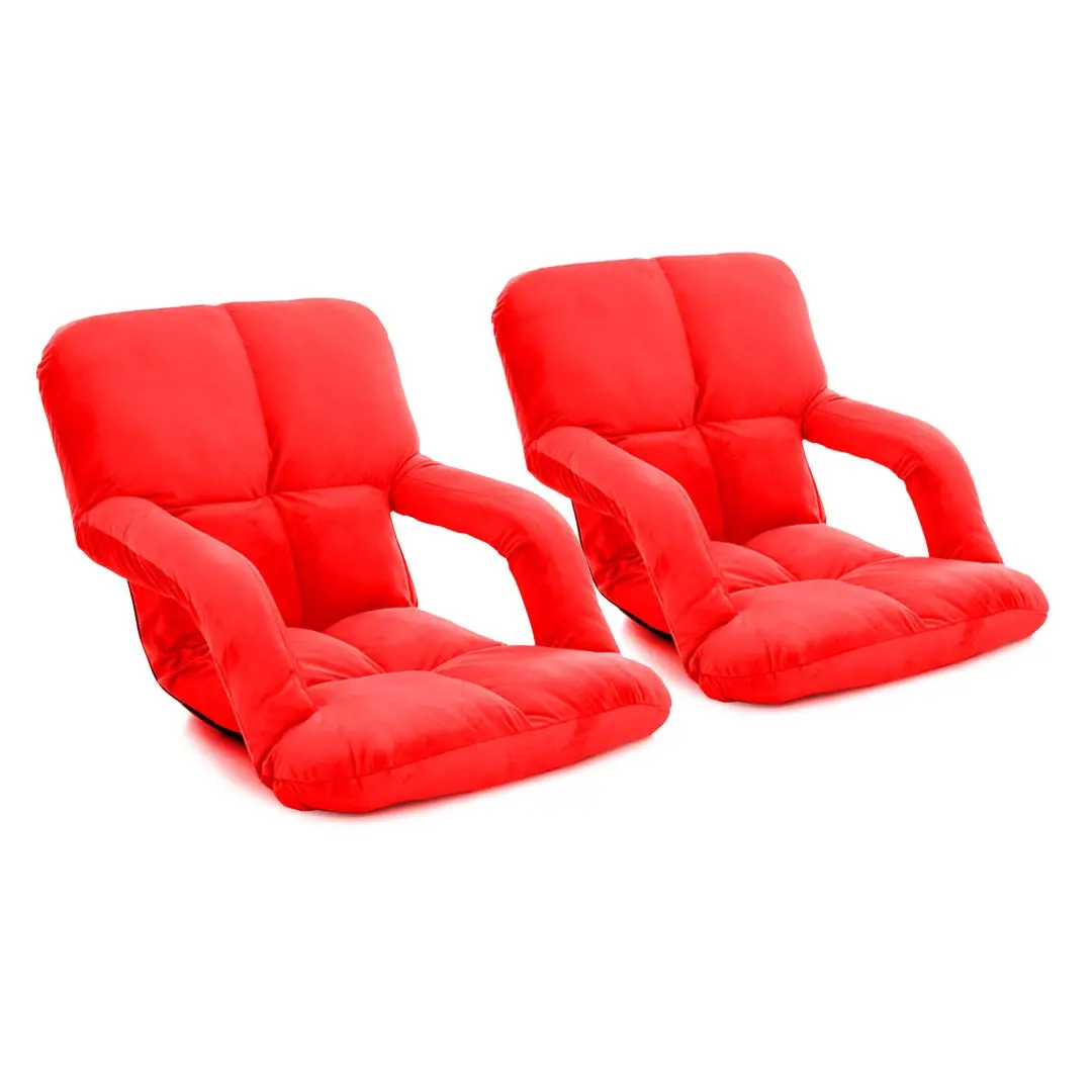 SOGA 2X Foldable Lounge Cushion Adjustable Floor Lazy Recliner Chair with Armrest Red - Furniture