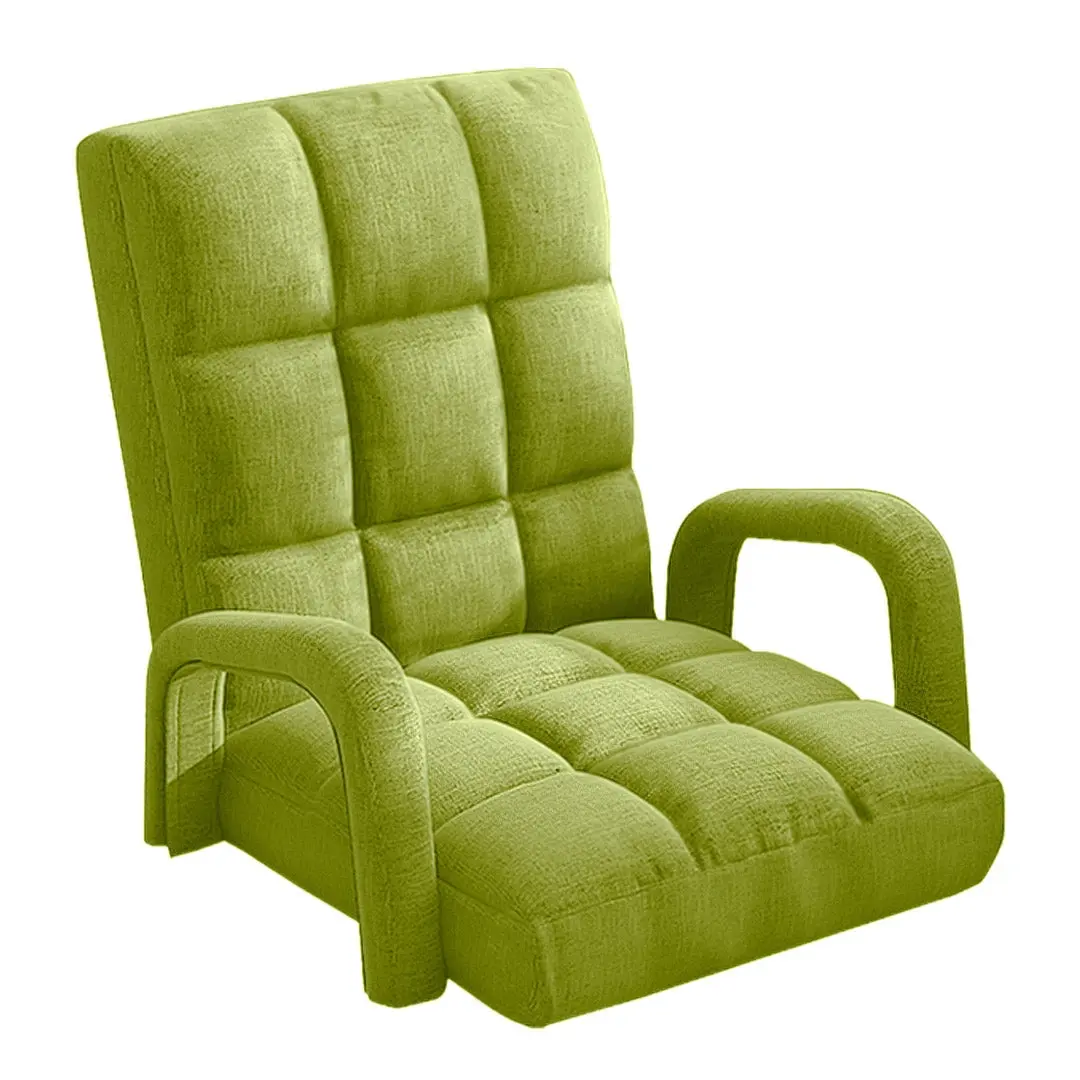 SOGA Foldable Lounge Cushion Adjustable Floor Lazy Recliner Chair with Armrest Yellow Green - Furniture
