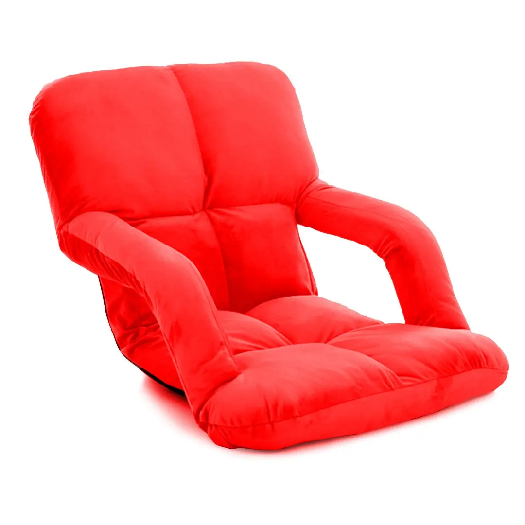 SOGA Foldable Lounge Cushion Adjustable Floor Lazy Recliner Chair with Armrest Red - Furniture