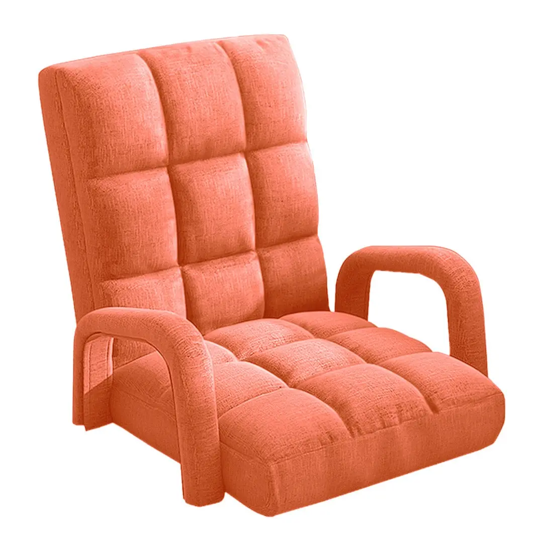 SOGA Foldable Lounge Cushion Adjustable Floor Lazy Recliner Chair with Armrest Orange - Furniture