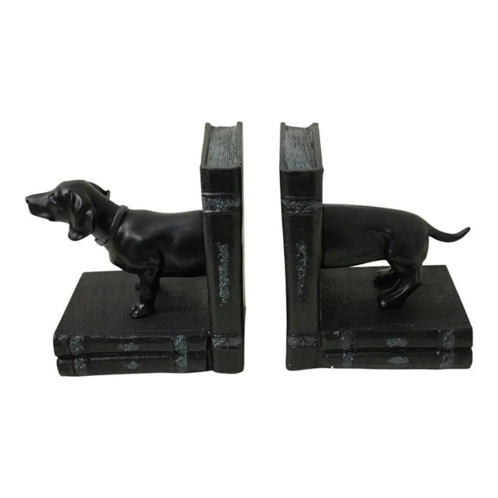 2pc Daschound Dog 30x15cm Bookend Resin Book Holder Home/Office Room Decor Black - Home & Garden