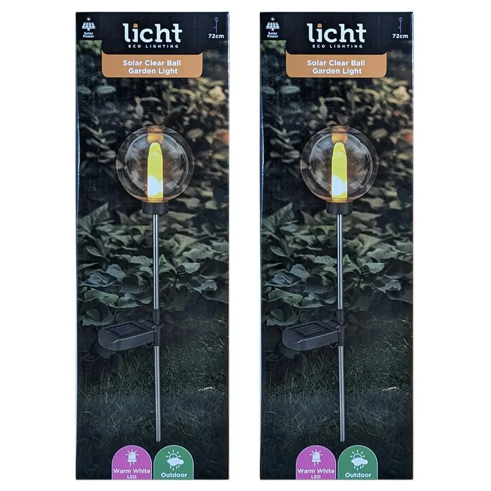 2PK Licht Eco Lighting Solar Powered Clear Ball Garden Light Warm White LED 72cm - Home & Garden