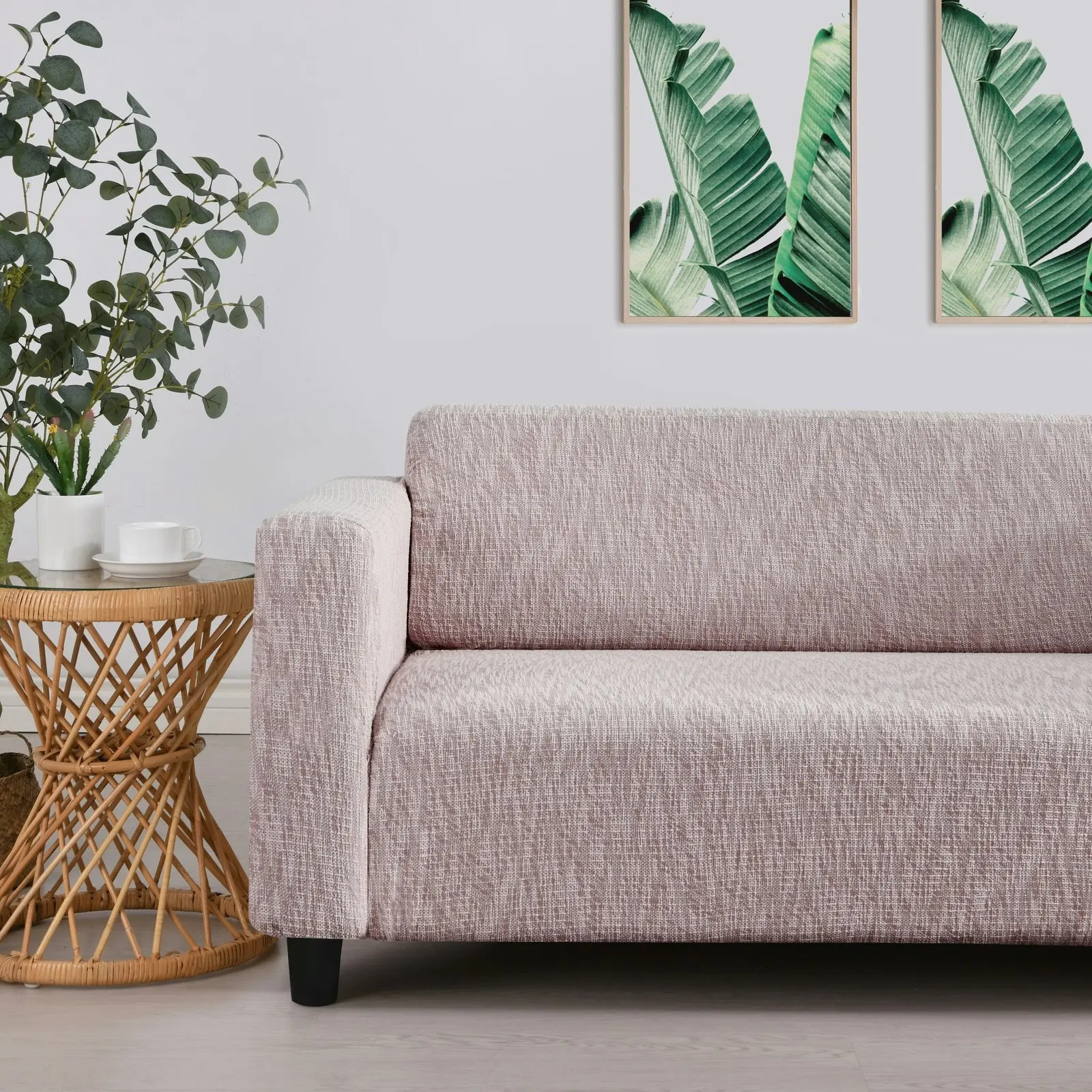 Sherwood Faux Linen Stretch Fit Couch Covers Rose 2 Seater - Furniture
