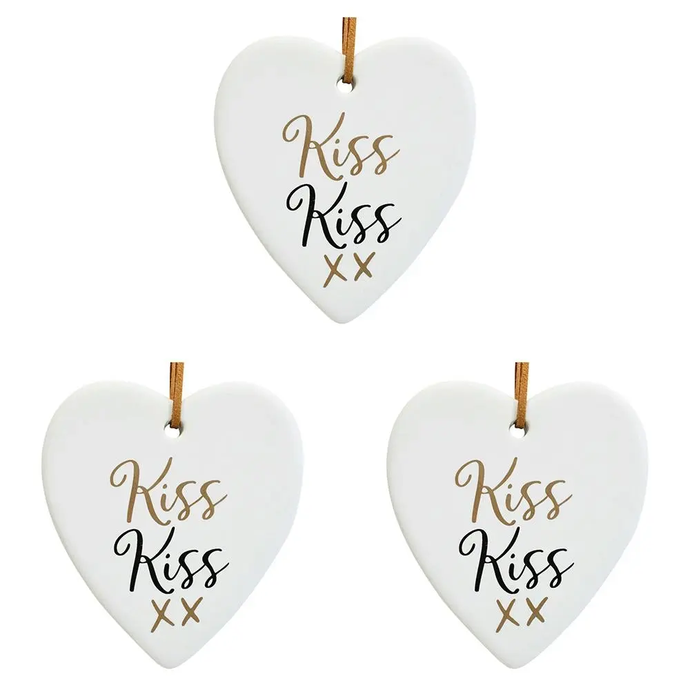 3x Ceramic Hanging 8cm Heart Kiss Kiss w/ Hanger Ornament Home/Office Room Decor - Home & Garden