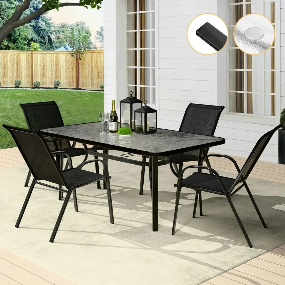Alfordson 5PCS Outdoor Dining Table and Chairs Set Black - Furniture