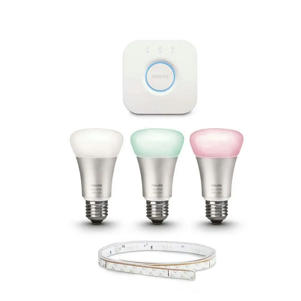 Philips Hue Wi-Fi Starter Kit/2.0 Bridge/Colour E27 LED Light Bulb/2m Lightstrip