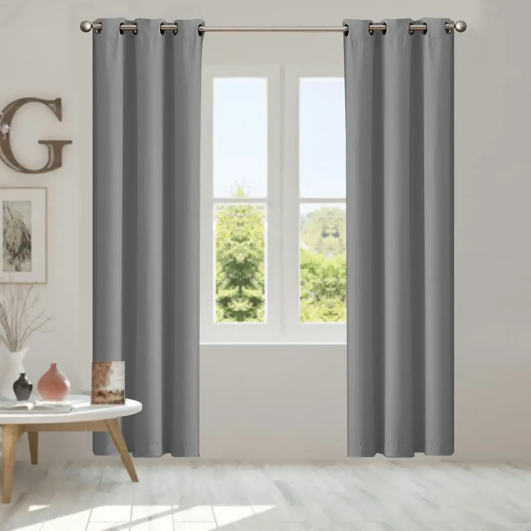 Traderight Group 2x Blockout Curtains Panels 3 Layers Eyelet Room Darkening 132x213cm Grey - Home & Garden