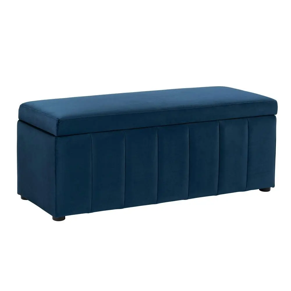 Design Square Lumine Velvet Fabric Sofa Bench Storage Ottoman Foot Rest Stool Dark Blue - Furniture