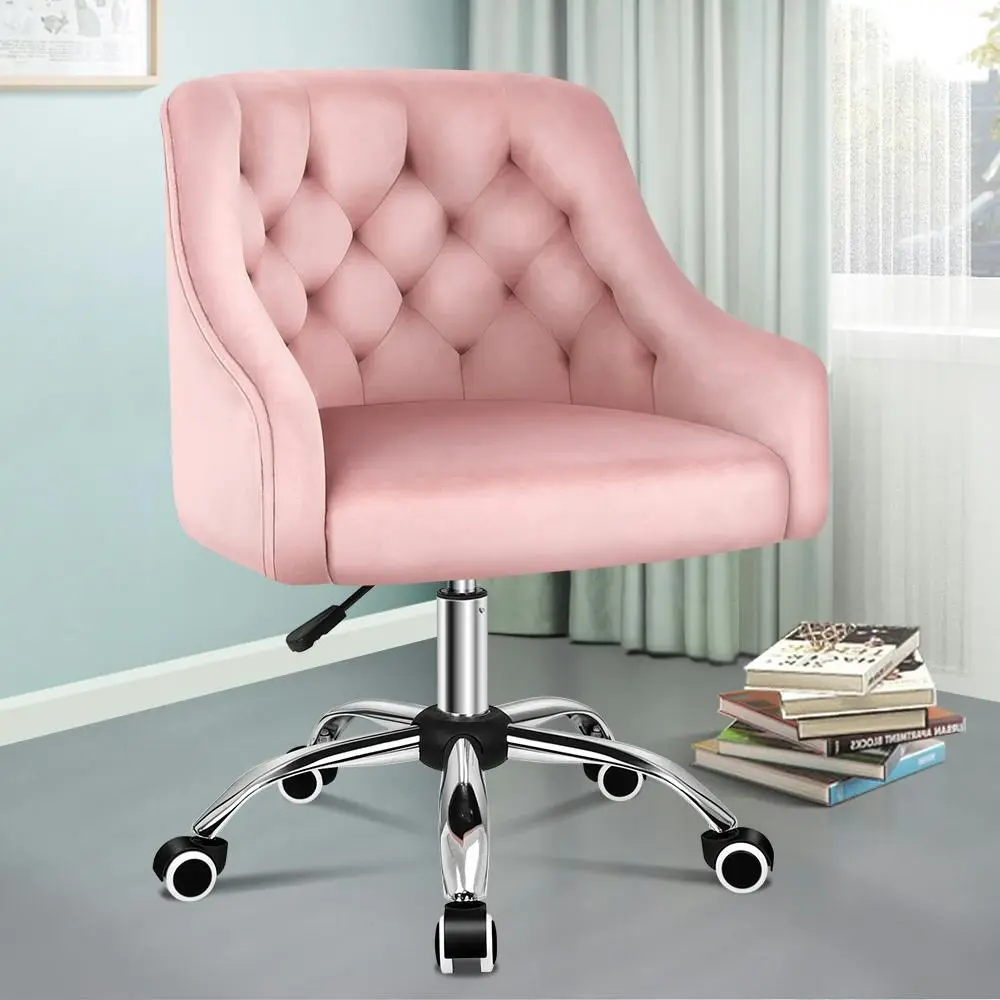 Alfordson Velvet Office Chair for Work Mid Back Pink - Furniture