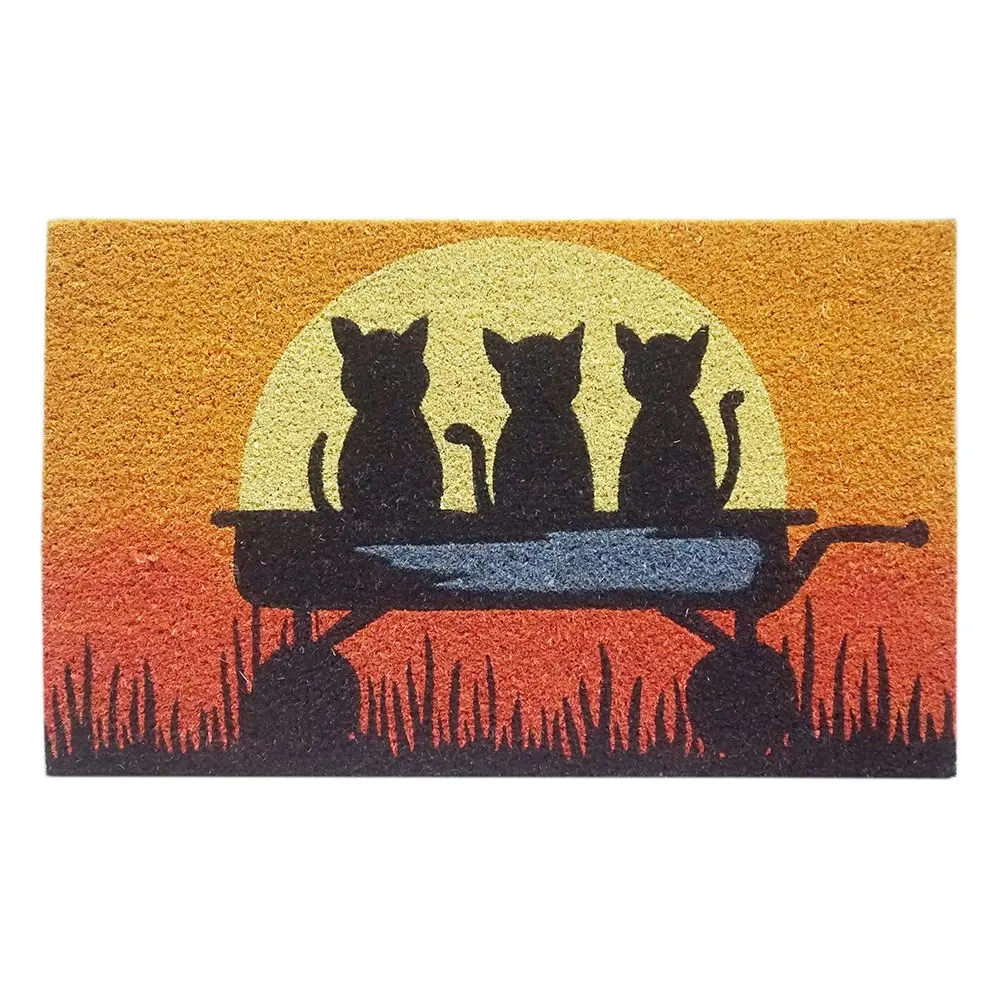 Solemate Latex Backed Coir Kittens Sun 45x75cm Slim Outdoor Stylish Doormat - Home & Garden