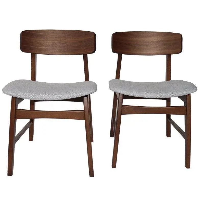 Design Square Set of 2 Fabric Dining Chair - Walnut Frame - Grey