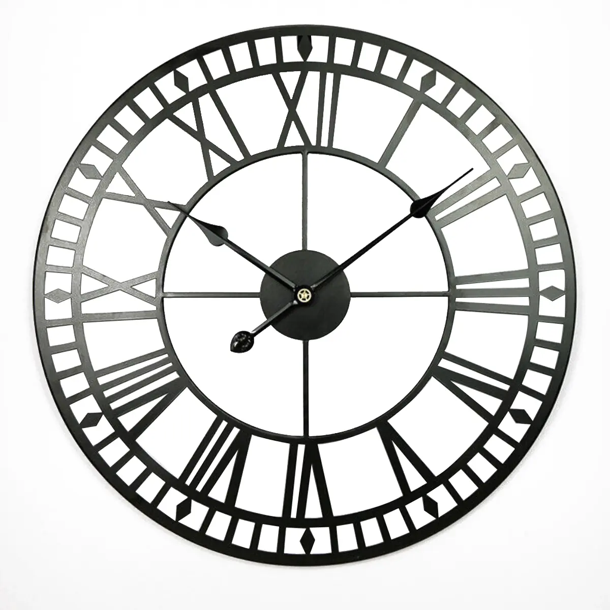 Salesbay 80cm Large Indoor Wall Clock Big Roman Numerals Giant Round Open Face Metal - Home & Garden