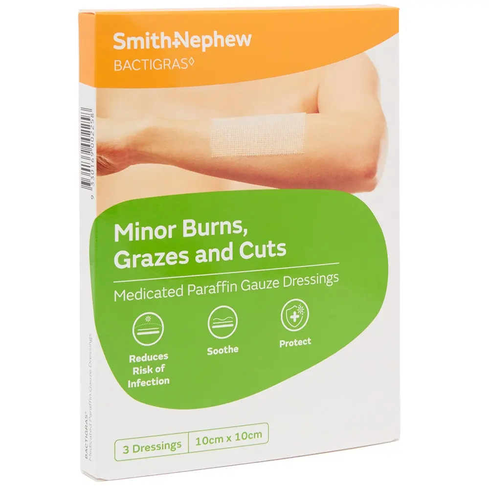 BACTIGRAS(TM) Medicated Tulle Gras 10cmx10cm Pk 3 - Health