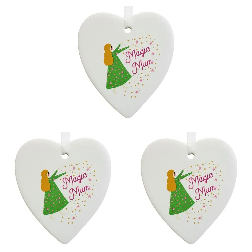 3x Ceramic Hanging 8cm Heart Magic Mum w/ Hanger Ornament Home/Office Room Decor - Home & Garden