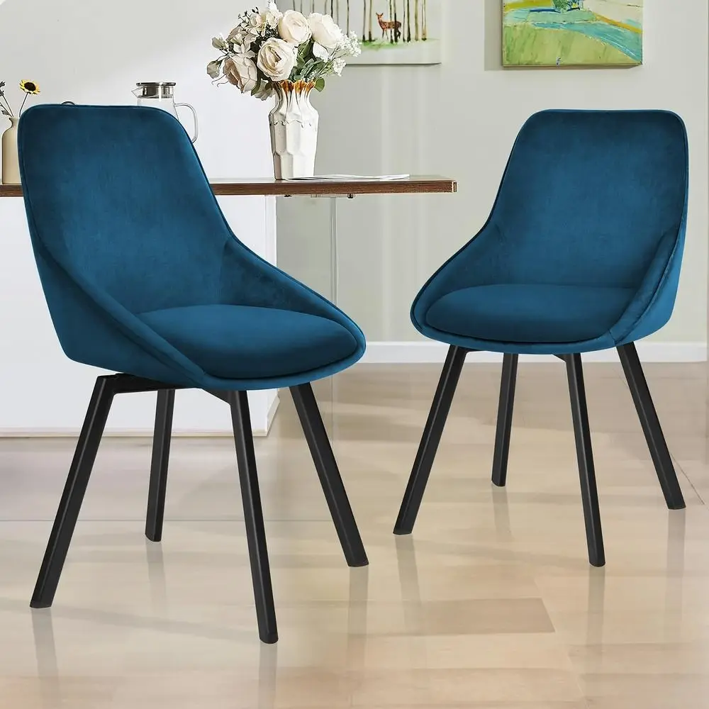Alfordson 2x Dining Chairs Swivel Velvet Blue - Shop Dining Chairs & Bar Stools