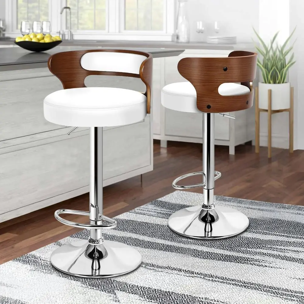 Alfordson 2x Bar Stool Kitchen Swivel Chair Wooden Leather Ramiro White - Shop Dining Chairs & Bar Stools