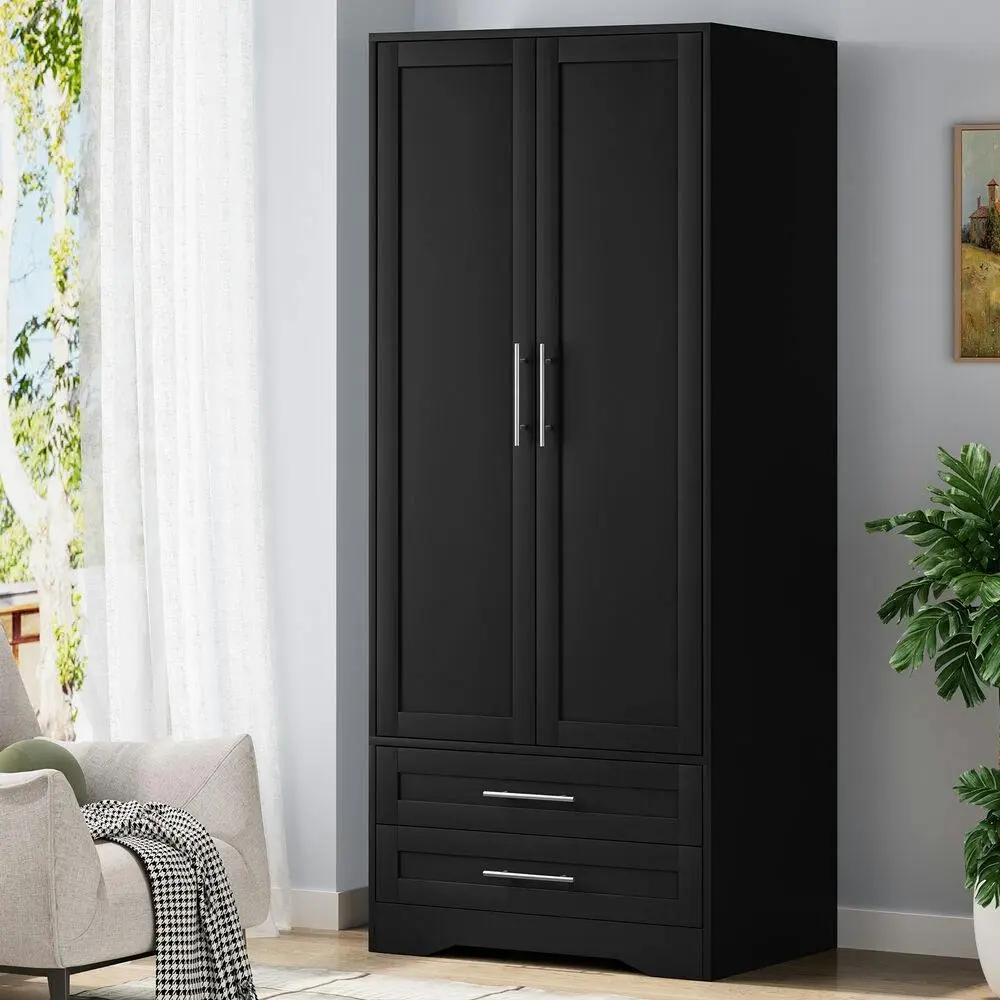 Alfordson Wardrobe 2-Door Clothes Cabinet Rod Black