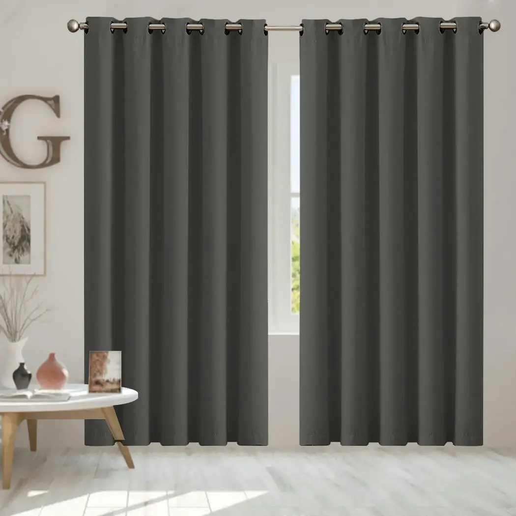 Traderight Group 2x Blockout Curtains Panels 3 Layers Eyelet Room Darkening 180x230cm Charcoal - Home & Garden