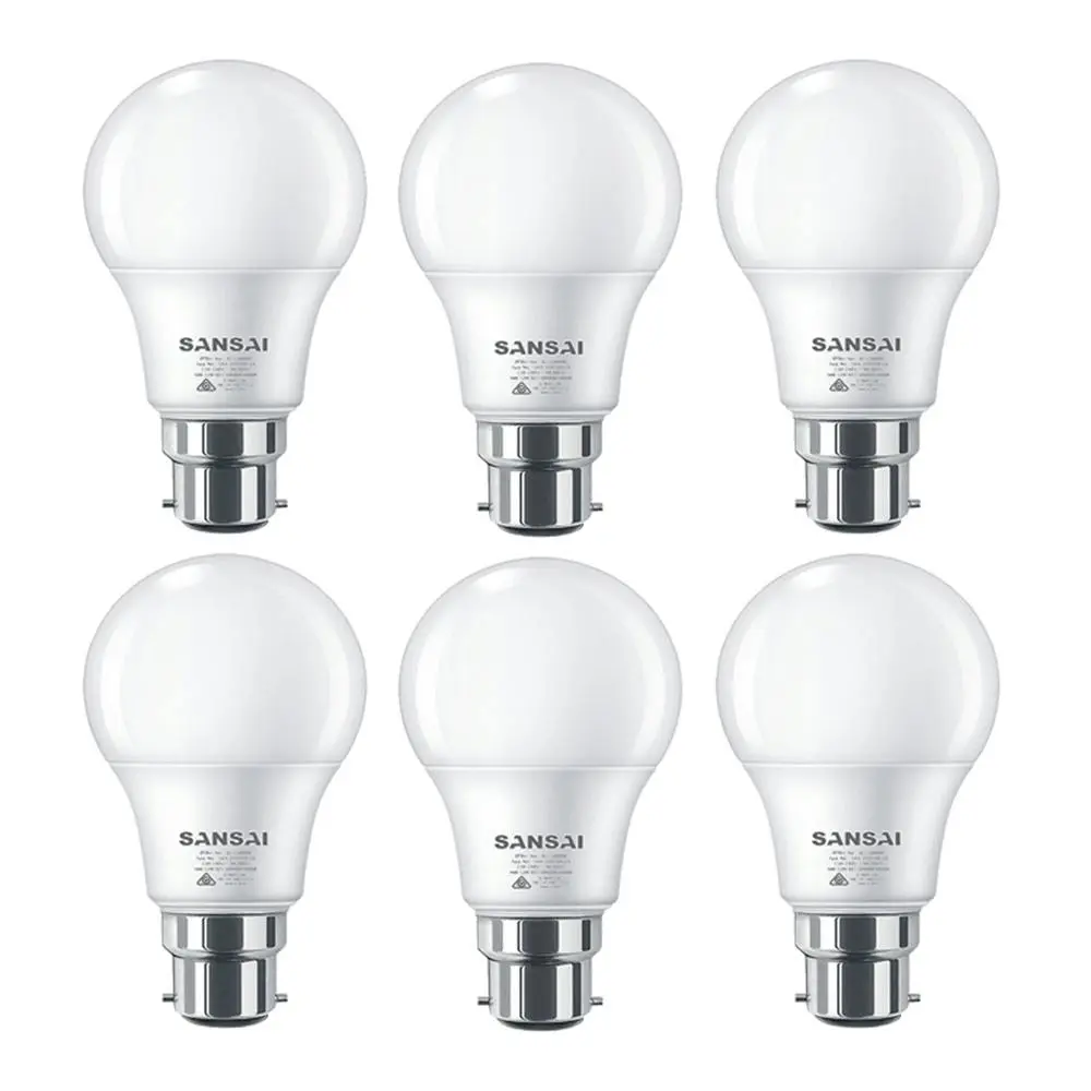 6x Sansai Home/Office LED 595lm Light Bulb A60 7W B22 Bayonet Cool White 6500K - Home & Garden