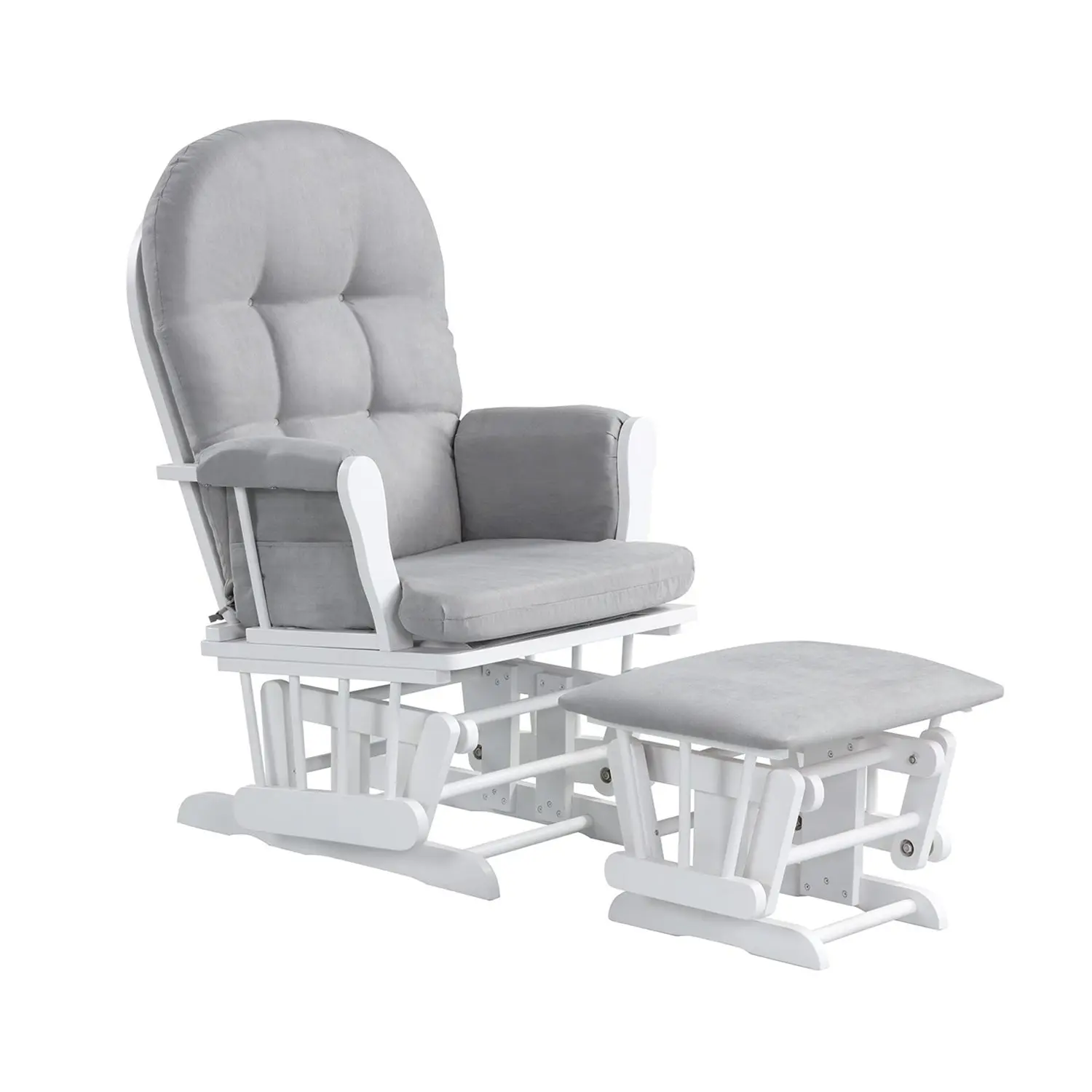 Foret 1 Seater Armchair Rocking Glider Chair Lounge Ottoman Footrest Fabric Grey Light 2pc Set - Furniture