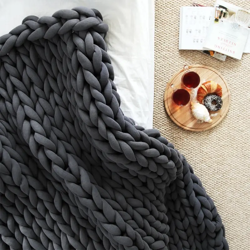Hand Knitted Chunky Filled Tube Braid Weighted Blanket Throw Rug 110x180cm Charcoal - Home & Garden