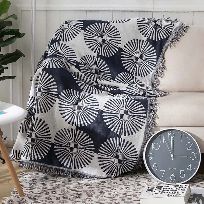 Slub PolyCotton Knitted Blanket Folding Fan Pattern Sofa Bed Leisure Throw Rug 180x230cm - Home & Garden