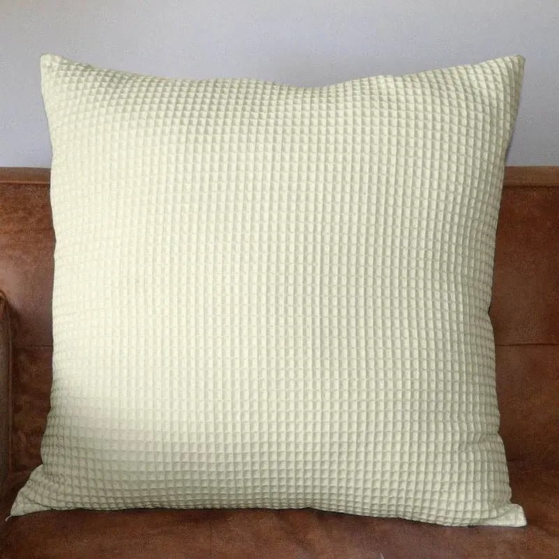 A Pair of 100% Cotton Cream Chunky Waffle European Covers 65x65cm - Home & Garden