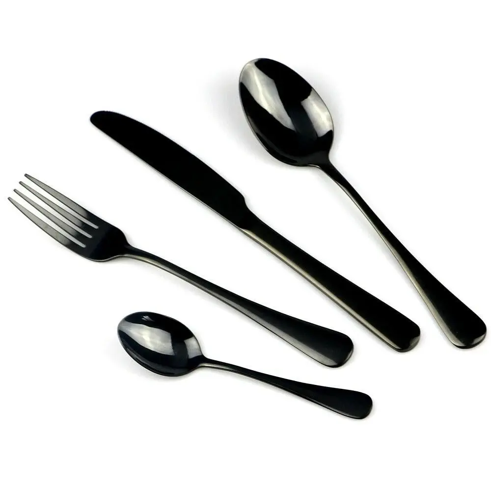 Salesbay Cutlery Set Black 32 Pcs Stainless Steel Knife Fork Spoon Stylish Teaspoon Kitchen - Home & Garden