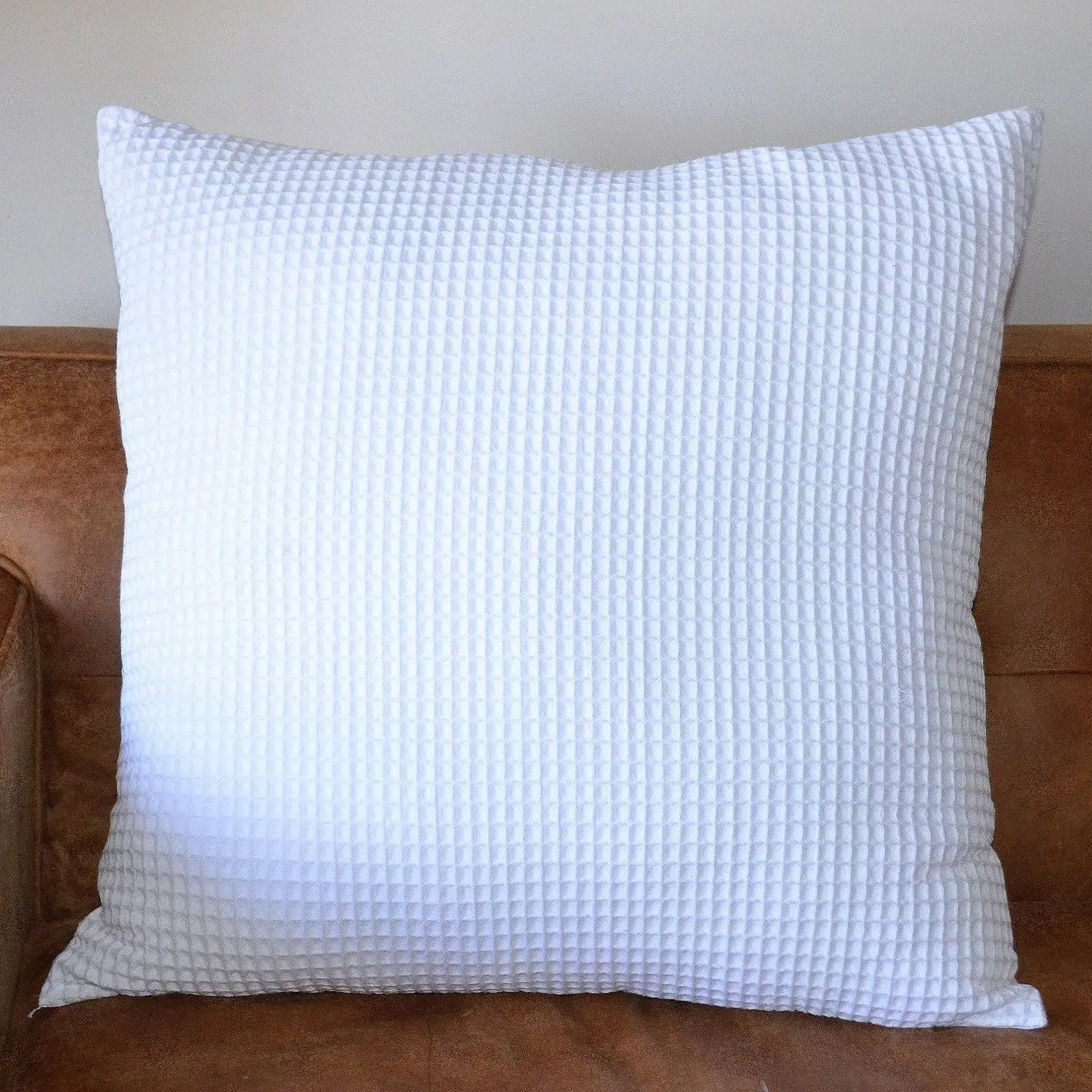 A Pair of 100% Cotton White Chunky Waffle European Covers 65x65cm - Home & Garden