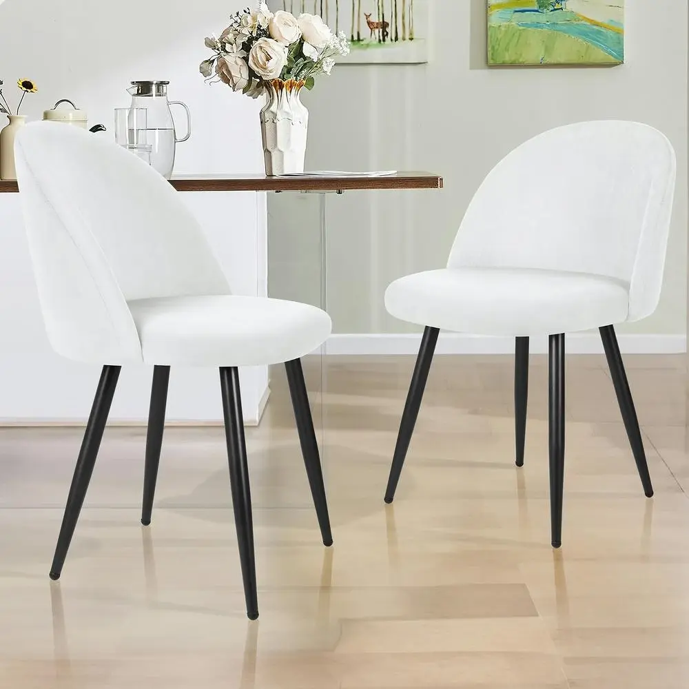 Alfordson 2x Dining Chairs Velvet White - Furniture