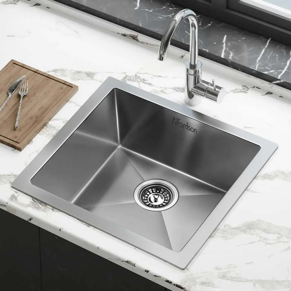 Alfordson Kitchen Sink Stainless Steel Drop in Flush Under Mount Bowl 440X440MM - Hardware