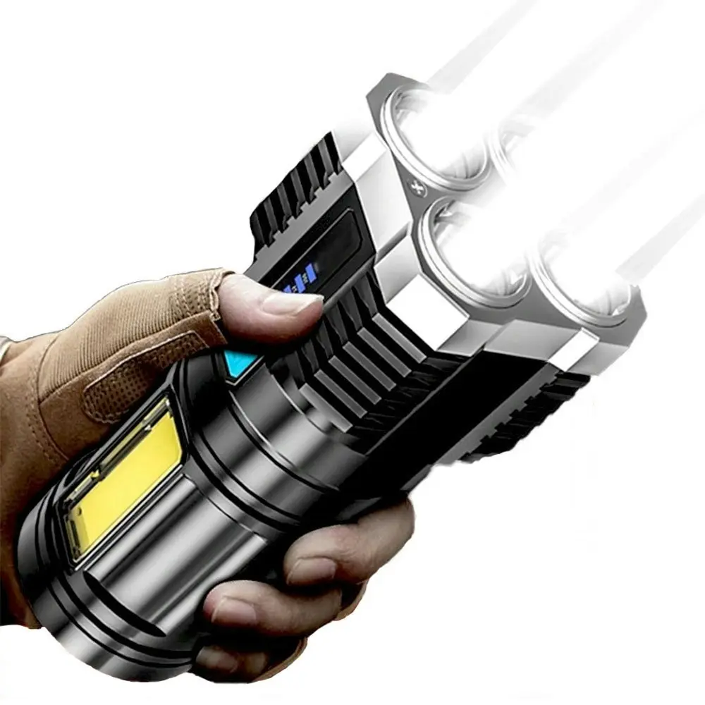 4 Core Super Bright Rechargeable Flashlight Spotlight Battery Display COB Light - Home & Garden