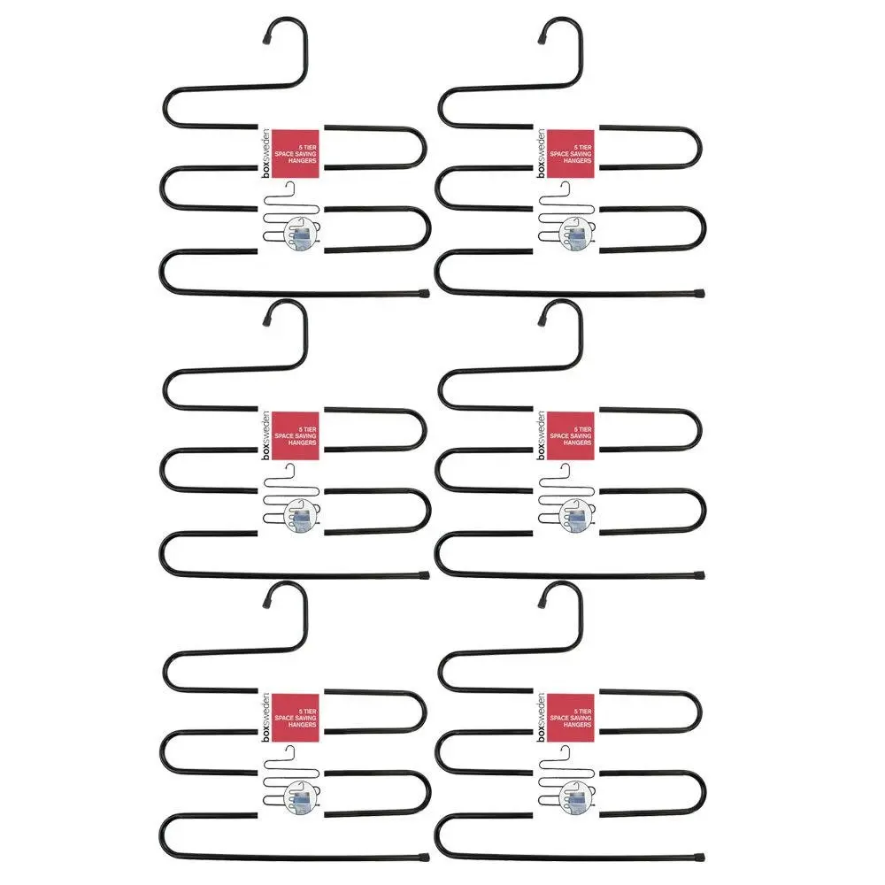 6PK Boxsweden 5 Tier Metal Space Saving Clothes Hanger Hook Trouser Skirt Asst - Home & Garden