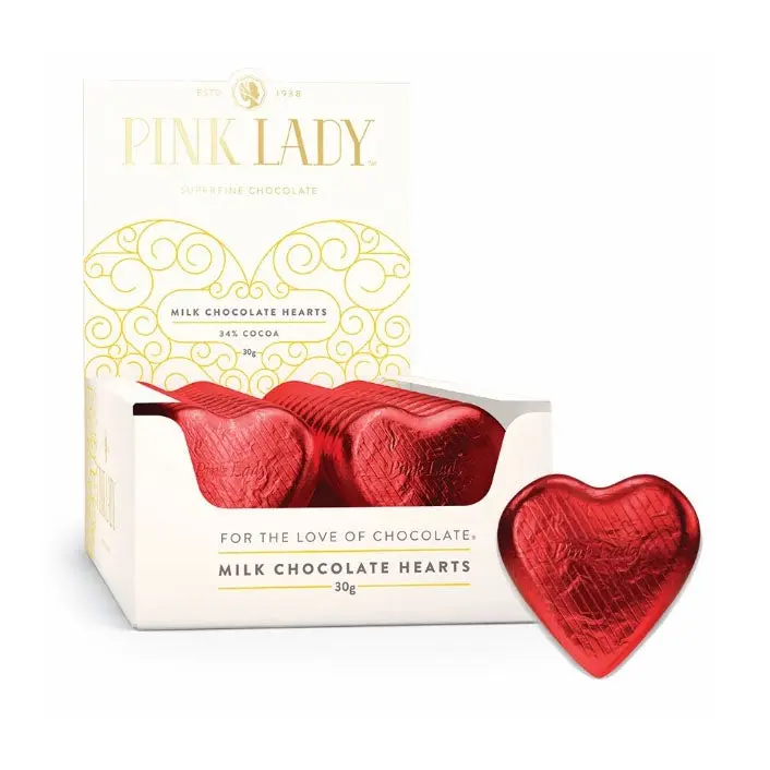 40pk Red 30g Premium Milk Chocolate Pink Lady Foil Hearts - Groceries