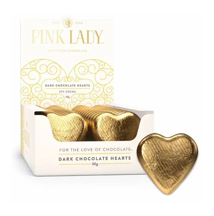 40pk Gold 30g Premium Dark Chocolate Pink Lady Foil Hearts - Groceries