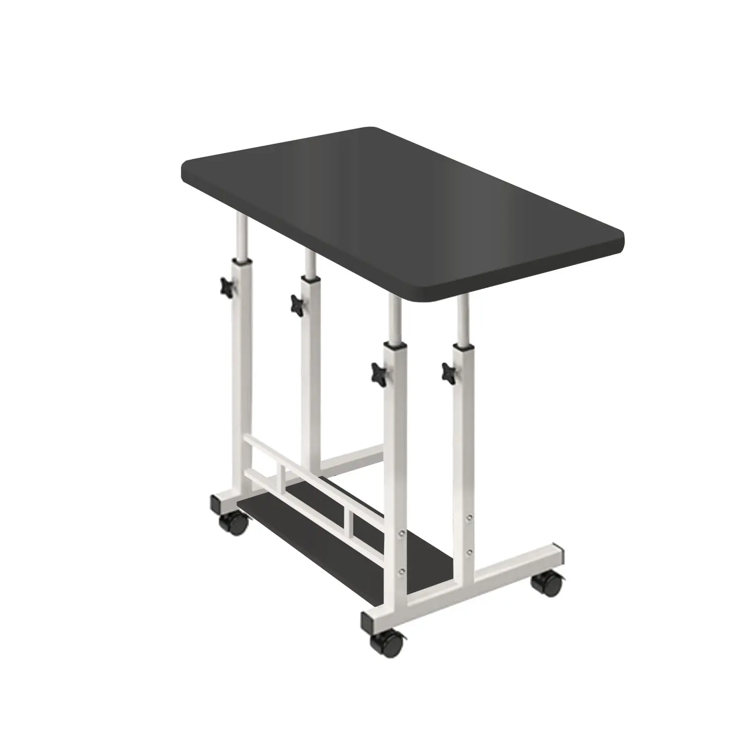 Foret Mobile Laptop Study Bedside Desk Storage Stand Adjustable Table 2 Shelf Black - Furniture