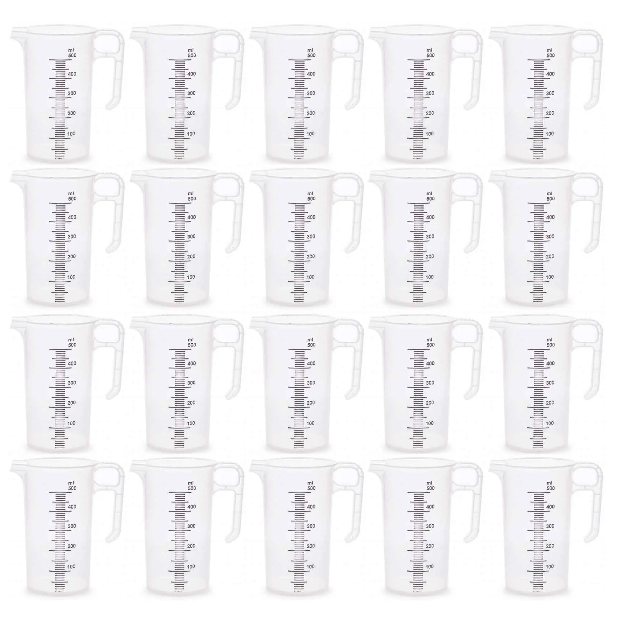 20x 500ml Measuring Jug Strong Clear Plastic Propylene BPA 5 Food Grade Pro-Jug