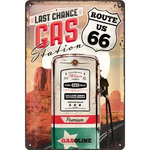Nostalgic Art 20x30cm Medium Metal Wall Hanging Sign Route 66 Gas Station Decor - Home & Garden
