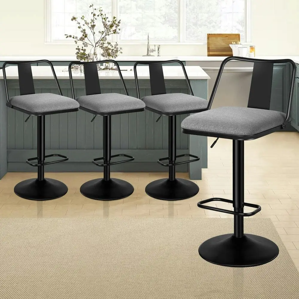 Alfordson 4x Bar Stools Gas Lift Fabric Bar Chairs Kitchen Swivel Gloria GREY - Shop Dining Chairs & Bar Stools
