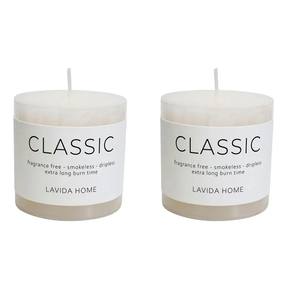 2x Classic 7.5cm Natural Wax Candle Fragrance Free Smokeless/Dripless Decor WHT - Home & Garden