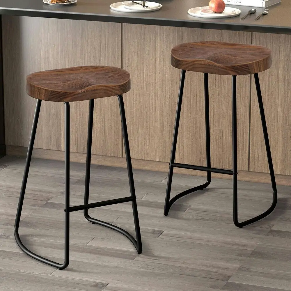 Alfordson 2x Bar Stools 75cm Tractor Kitchen Wooden Vintage Chair Dark - Shop Dining Chairs & Bar Stools