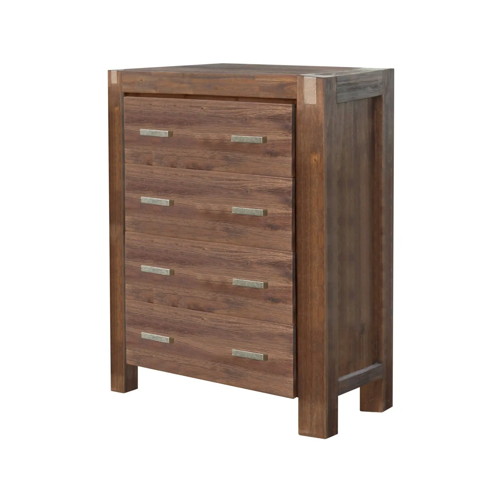 Tallboy with 4 Storage Drawers Solid Wooden Assembled in Chocolate Colour - Furniture