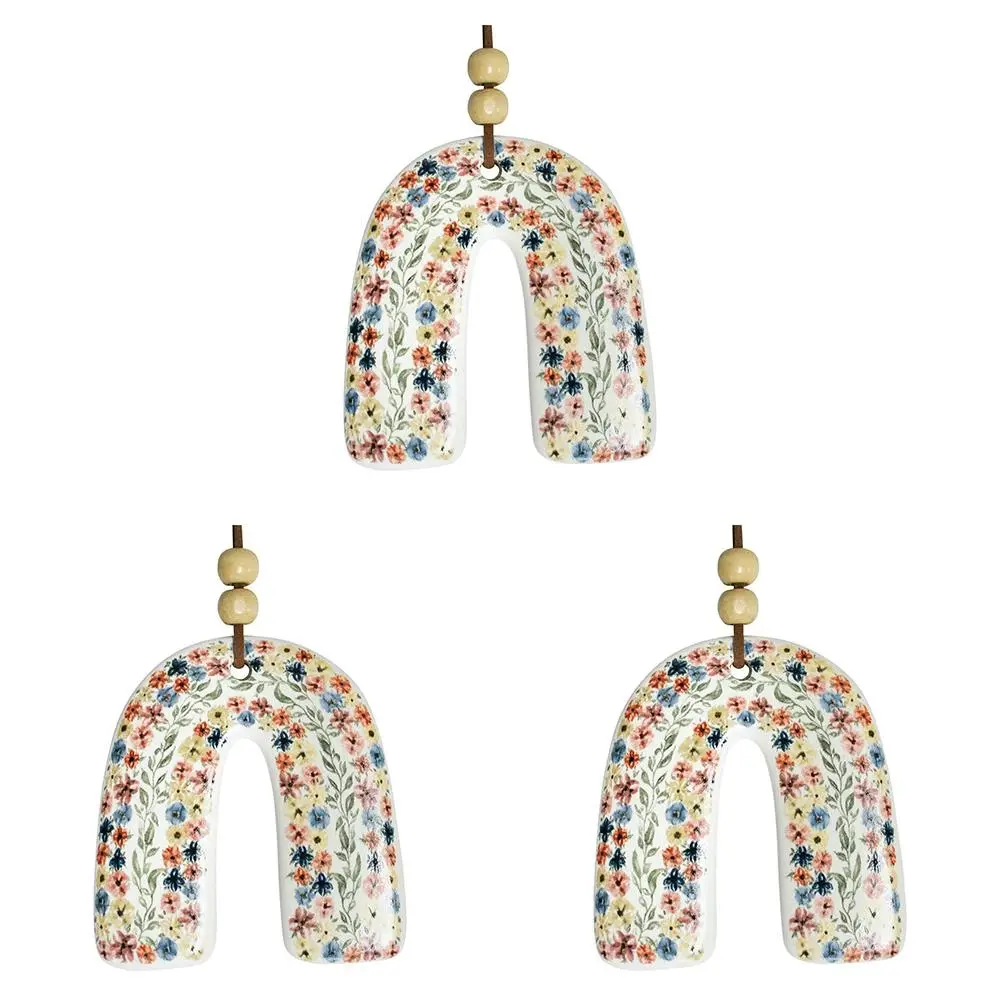 3x Ceramic Hanging Rainbow 9cm Tag w/ Hanger Ornament Home Room Accent Decor - Home & Garden