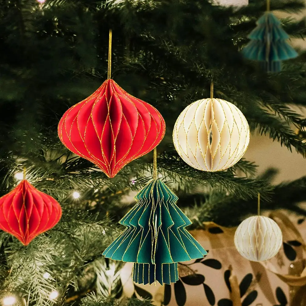 6Pcs Christmas Paper Honeycomb Party Decoration DIY Hanging Ornaments Home Decor - Home & Garden