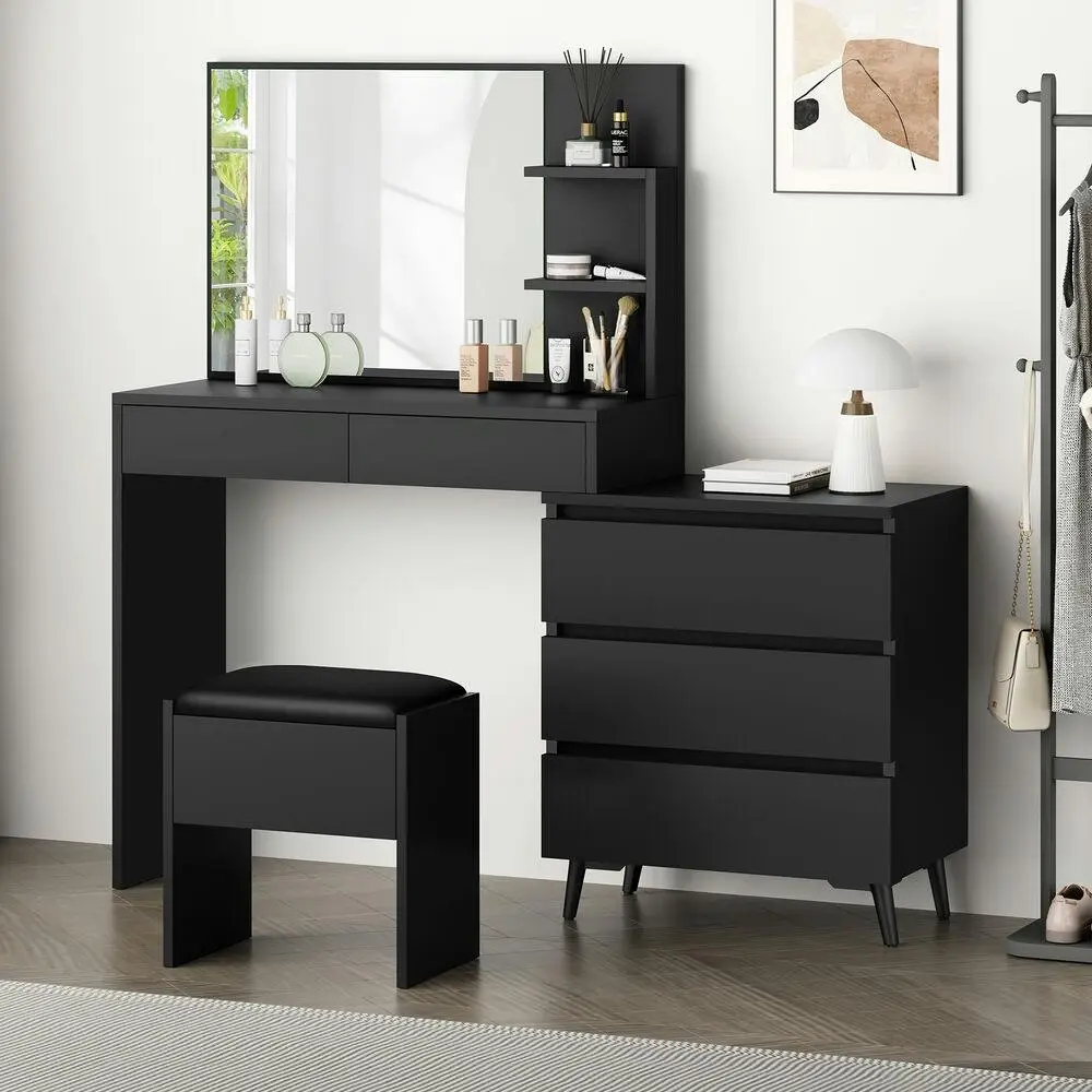 Alfordson Dressing Table Stool Set Side Cabinet Black - Over 40% off Living Room Furniture